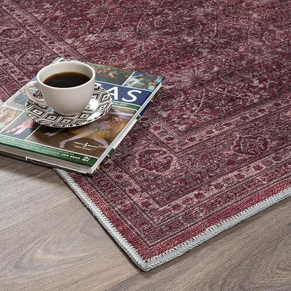 Fame Rugs Turkish Rug. Washable Vintage Oriental Antique Inspired Traditional Doormat Small Modern Area Rugs Luxury Entryway Entry Bedroom Bathroom Kitchen (395RR, 4'9 x 6'9)