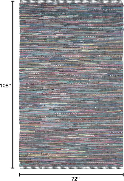 SAFAVIEH Rag Rug Collection Area Rug - 6' x 9', Aqua & Multi, Handmade Boho Stripe Cotton, Ideal for High Traffic Areas in Living Room, Bedroom (RAR121K)