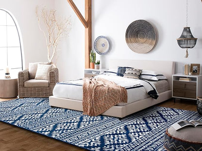 SAFAVIEH Area Rug 9x12 - Tulum Collection - Large - Navy & Ivory, Moroccan Boho Tribal Design, Non-Shedding & Easy to Clean, Ideal for Living Room, Bedroom, Dining Space (TUL272N)