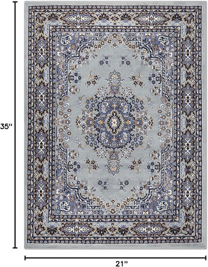 Home Dynamix Premium Sakarya Traditional Medallion Border Area Rug, Silver, 21"x35" Rectangle
