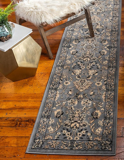 Rugs.com Yasmin Collection Rug – 10 Ft Runner Gray Medium Rug Perfect for Hallways, Entryways