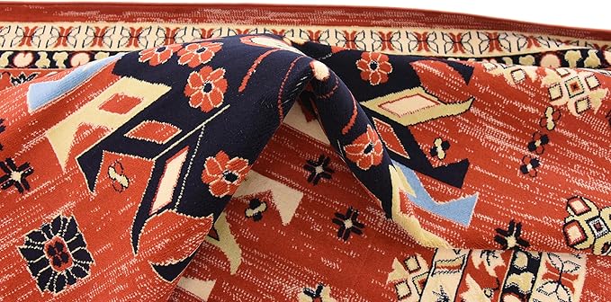 Unique Loom Taftan Collection Border Geometric Tribal Inspired Design Area Rug (7' 0 x 10' 0 Rectangular, Terracotta/ Ivory)