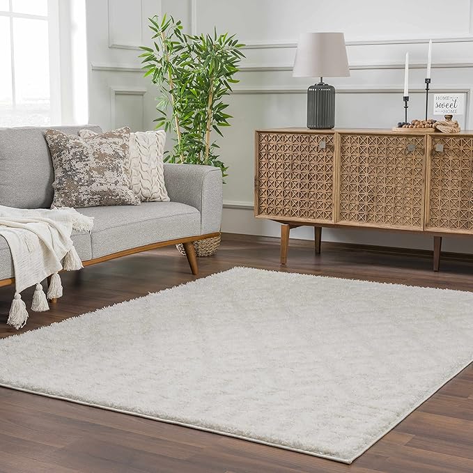 Hauteloom Eivin Living Room, Bedroom Area Rug - Contemporary - Plush Pile - Cream - 18" Sample