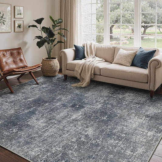 Bavni 6x9 Area Rugs Machine Washable Rug for Living Room, Modern Printed Rug Indoor Soft Area Rug for Bedroom Dining Room, Ultra-Thin Low Pile Carpet with Non Slip Rubber Backing, Dark Gray