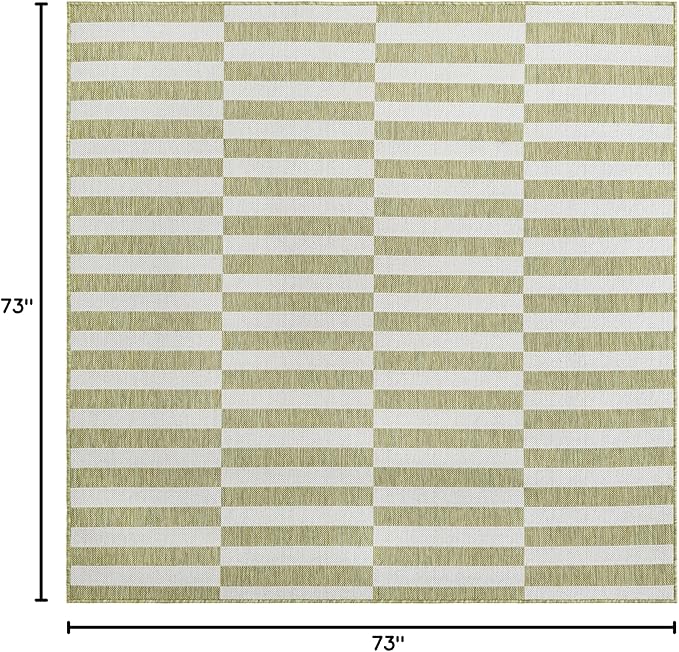 Unique Loom Outdoor Striped Collection Area Rug - Striped (6' 1" Square Green/Ivory)