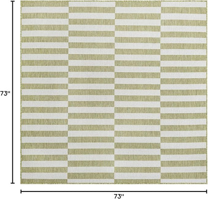 Unique Loom Outdoor Striped Collection Area Rug - Striped (6' 1" Square Green/Ivory)
