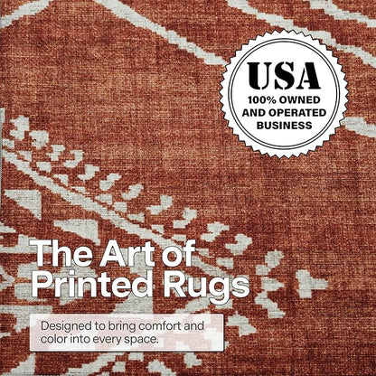ReaLife Rugs Machine Washable Area Rug Runner - Living Room Bedroom Bathroom Kitchen Entryway Office - Padded Low Pile Stain Resistant Premium - Moroccan Diamond Tribal - Jax - Orange 2'6" x 10'