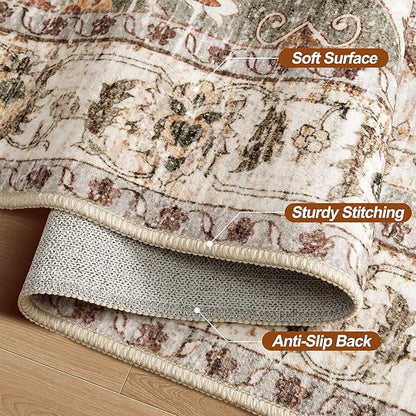 Tangsoo 3x10 Runner Rug for Hallway Long Washable Hallway Runner Rugs, Non Slip Vintage Soft Low Pile Rug Runner, Indoor Oriental Carpet Runners for Living Room Kitchen Bedroom Entryway Turmeric