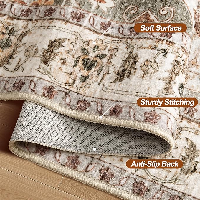 Tangsoo 3x8 Runner Rug for Hallway Long Washable Hallway Runner Rugs, Non Slip Vintage Soft Low Pile Rug Runner, Indoor 8ft Carpet Runners for Kitchen Bedroom Entryway Living Room Turmeric