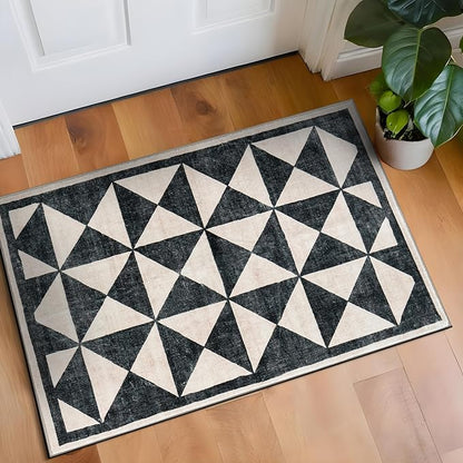 Rugshop Geometric Diamond Washable Non Slip Area Rug 2' x 3' Cream