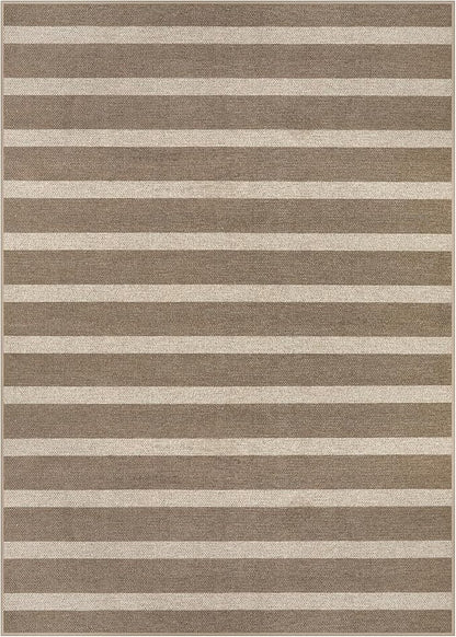 Lahome Striped Easy Jute Rug, 5x7 Dining Room Office Rug Washable Outdoor Patio Rug, Farmhouse Neutral Non Slip Stain Resistance Indoor Outdoor Carpet for Deck Classroom, Khaki