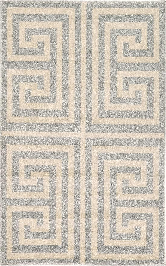 Unique Loom Athens Collection Classic Geometric Modern Border Design Area Rug (3' 3 x 5' 3 Rectangular, Gray/ Beige)