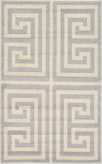 Unique Loom Athens Collection Classic Geometric Modern Border Design Area Rug (3' 3 x 5' 3 Rectangular, Gray/ Beige)