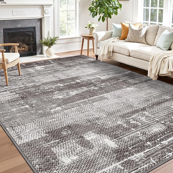 LUMI Washable Area Rug 5x8 for Living Room, Ultra Soft Stain Resistant Carpet with Non Slip Rubber Backing, Non-Shedding Low Pile Rugs for Bedroom, Dining Room, Indoor, Office