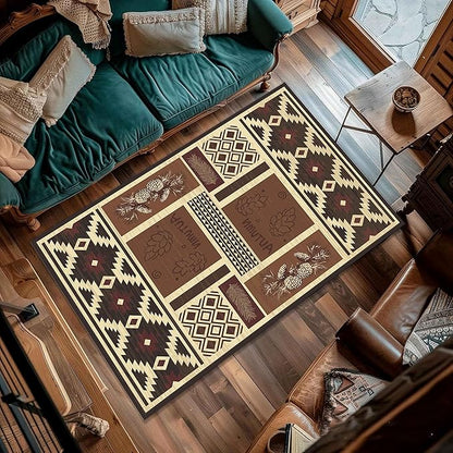 UNREASTO Western Area Rugs 4x6ft Vintage Country Southwestern Native Botanical Farmhouse Rug Floor Mats, Rustic Pine Cone Non-Slip Washable Throw Rugs for Hallway Living Room Bedroom Hardwood Floors
