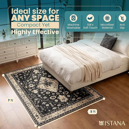 Istana 5x7 Area Rug - Black Rugs for Living Room 5x7 - Foldable Rugs for Bedroom - Stain Resistant Washable Rug - Eco-Friendly Boho Area Rugs - Easy to Clean Living Room Rug