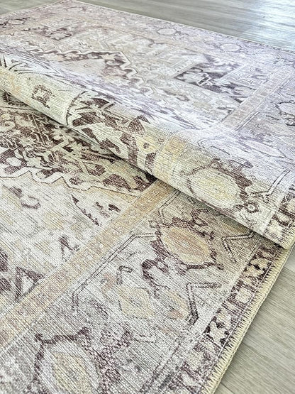 Fame Living Faded Oushak Rug, Turkish Vintage Floral Pastel Large Oversized Area Rugs for Living Room Dining Bedroom Kitchen Bathroom Nursery (848CrNv, 2' x 3')