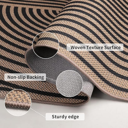 Tangsoo Easy Jute Area Rug 4x6 Washable Rug for Indoor Outdoor Patio,Non-Slip Black Indoor Outdoor Carpet,Boho Farmhouse Throw Mat for Front Porch Kitchen Bedroom Foyer