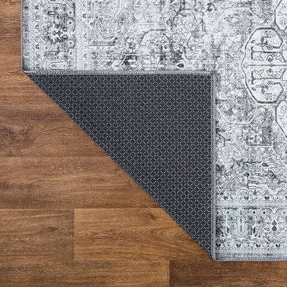 Bloom Rugs Washable Non-Slip 10 ft Runner - Gray/Charcoal Traditional Medallion Runner for Entryway, Hallway, Bathroom, and Kitchen - Exact Size: 2.5' x 10'