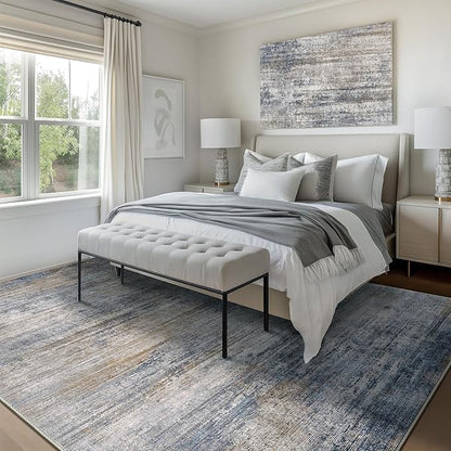 Bavni 8x10 Area Rugs, Abstract Modern Living Room Rugs, Large Machine Washable Rug Non-Slip, Soft Pet Friendly Rugs for Bedroom, Playroom, Dining Room, Blue/Light Grey