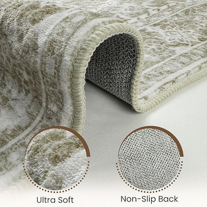 Washable Area Rug 4x6 | Non Slip Area Rug for Living Room, Bedrooms, Dining Room | Ultra-Soft Flannel Carpet Area with Rubber Backing (Sand, 4x6)