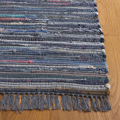 SAFAVIEH Rag Rug Collection Area Rug - 6' x 9', Ink & Multi, Handmade Boho Stripe Cotton, Ideal for High Traffic Areas in Living Room, Bedroom (RAR121C)