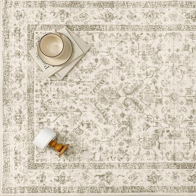 Taupe 2x6 Runner Rug Vintage Area Carpet Hallway Indoor Kitchen Washable Low Pile Traditional Distressed Retro Accent Throw Rug Non Slip for Laundry Bathroom Office