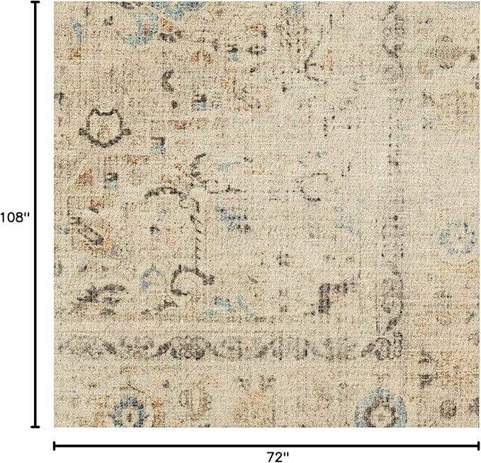 RUGGABLE Washable Vintage Area Rug – Kamran Ivory Opal 6x9, Stain-Resistant, Non-Slip – Medium Machine Washable Rugs for Living Room, Bedroom, Hallway, Entryway & Office–with Cushioned Pad
