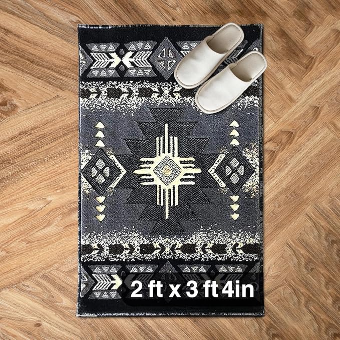 YHSF South West Native American Area Rug C318 - Easy Clean, Thick, Soft, Durable Native Tribal American Indian Inspired Rug for Bedroom/Living Room and More - Grey, 2 Feet x 3 Feet 4 Inches