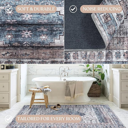 Washable Area Rug. Modern Farmhouse. Vintage. Turkish. Bohemian. Distressed. Oriental. Traditional. Rugs for Living Room. Dining. Bedroom. Office. Entryway. Foyer. (859NC, 9' x 12')