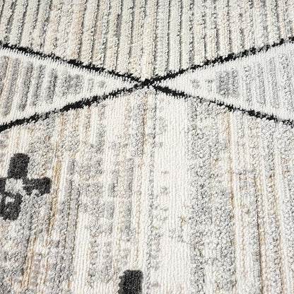 Abani Viva Cream & Grey Area Rug 6' x 9' for Living Room, Bedroom - Farmhouse Diamond Pattern - Durable & Easy to Clean