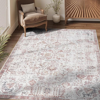 jinchan Kalen Area Rug 3x5 Washable Entryway Rug Vintage Door Mat Indoor Entrance Thin Retro Distressed Floral Doormat Country Boho Lightweight Non Slip Carpet for Bathroom Kitchen Bedroom Red Multi