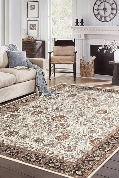 Keen Home Design 5x7 Rug - Machine Washable Area Rug with Non-Slip Backing, Ideal for Living Room, Dining Room, Bedroom - Vintage, Easy Clean, Durable, Low Pile - (5' x 7')
