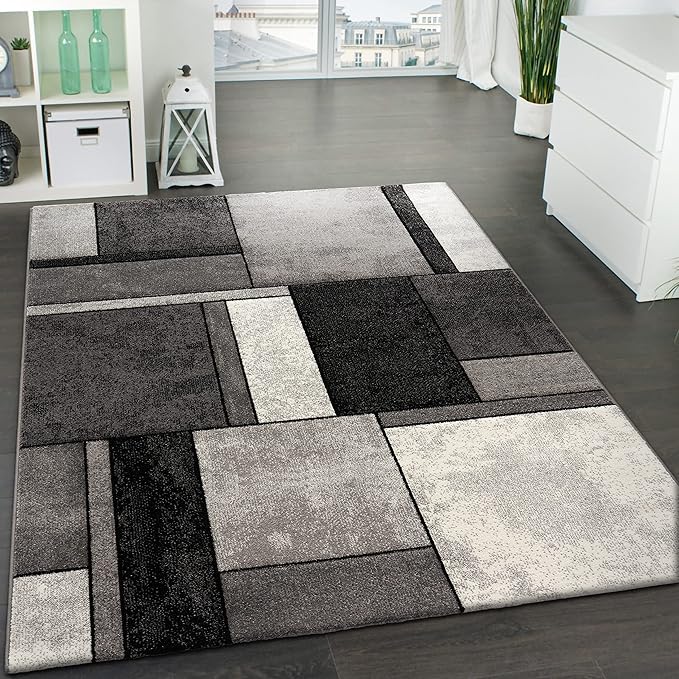 Paco Home Runner Rug Modern Geometric Pattern in Grey White, Size: 2'8" x 9'10"
