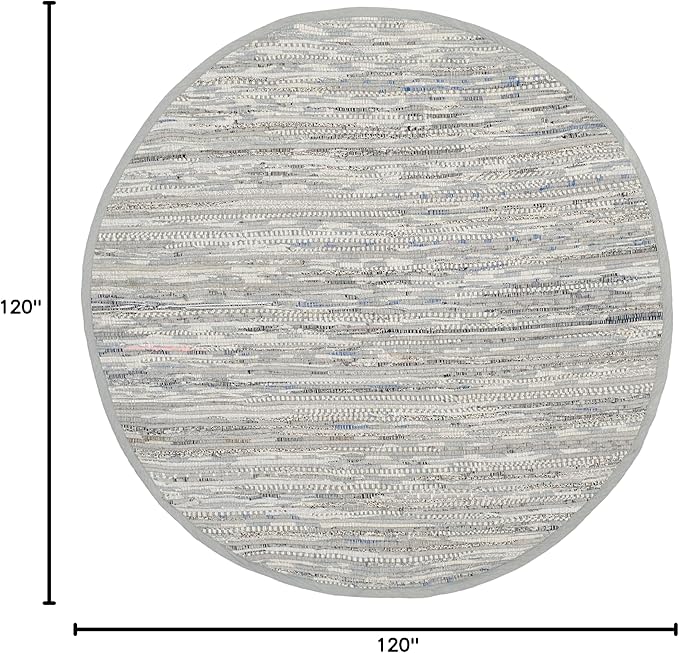 SAFAVIEH Rag Rug Collection 10' Round Grey RAR121A Handmade Boho Stripe Cotton Area Rug