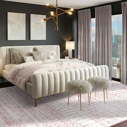 8x10 Machine Washable Area Rug for Living Room, Pink Vintage Moroccan Rug Large Non-Slip Low Pile Soft Faux Wool Carpet, Kids and Pets Friendly for Bedroom Dining Room Farmhouse Home Decor Rug