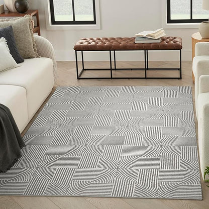 Nourison Home Textured Home Charcoal Ivory 7'10" x 9'10" Area Rug - Easy Cleaning, Non Shedding, Bed Room, Living Room, Dining Room, Kitchen (8' x 10')