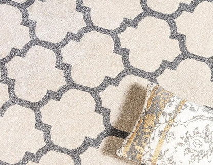 Rugs.com Lattice Collection Rug – 9x12 Beige and Gray Medium-Pile Rug Perfect for Living Rooms, Large Dining Rooms, Open Floorplans