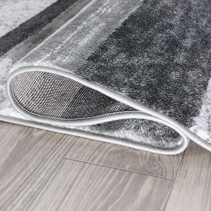 Superior Indoor Area Rug, Jute Backed, Modern Geometric Patchwork Floor Decor for Bedroom, Office, Living Room, Entryway, Hardwood Floors, Rockwood Collection, 4' x 6', Charcoal