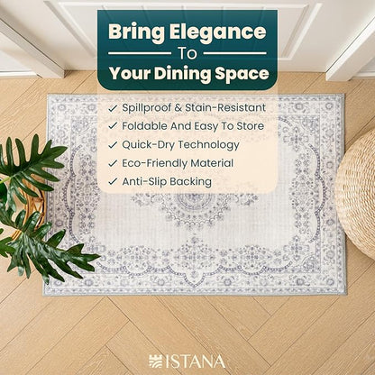 Istana Small Rug 2x3 - Grey/White Cream Rugs for Living Room - Foldable 2x3 Washable Rug Non Slip - Non-Shedding Area Rug Living Room - Anti-Slip Oriental Rugs w/Soft Microfiber