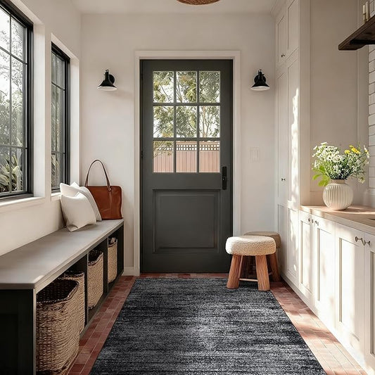 Black Rugs for Kitchen Bathroom,Boho Abstract Small Area Rugs for Bedroom,Black and White,3x5