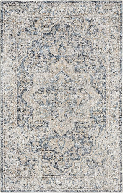 Nourison Home Astra Machine Washable Traditional Grey/Blue 4' x 6' Area Rug, Easy Clean, Non Shedding, Bed Room, Living Room, Dining Room, Kitchen (4x6)