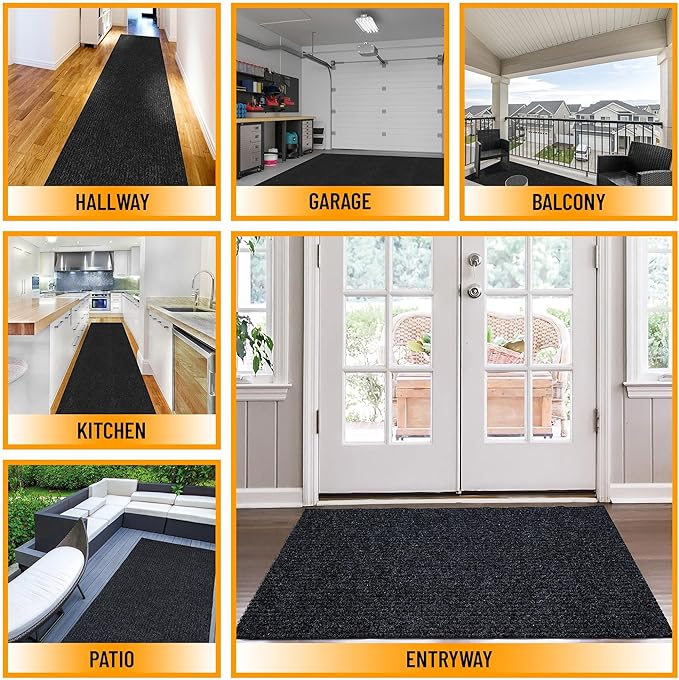 Ottomanson 3'11" x 43' Hallway Runner with Scraper Pile - Extra Durable Non-Slip Rug Mat for Indoor & Outdoor Use - Ideal for Kitchen, Entryway & Garage - High-Traffic Carpet, Black