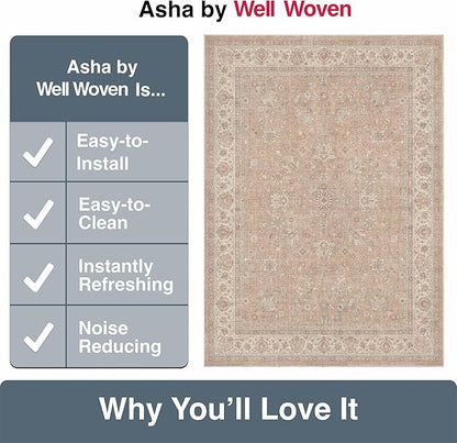 Well Woven Asha Rome Beige Cream 5'3" x 7'3" Area Rug - Oriental Floral Pattern, Easy Clean, Floor-Friendly Backing - for Living Room, Bedroom, and Dining Room