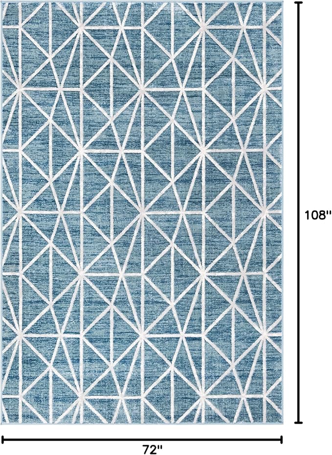 Rugs.com Lattice Trellis Collection Rug – 6' x 9' Blue Low-Pile Rug Perfect for Living Rooms, Large Dining Rooms, Open Floorplans