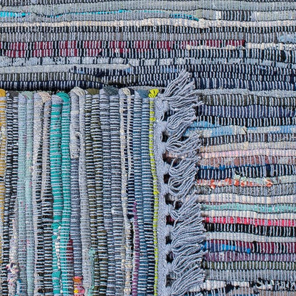 SAFAVIEH Rag Rug Collection Area Rug - 8' x 10', Purple & Multi, Handmade Boho Stripe Cotton, Ideal for High Traffic Areas in Living Room, Bedroom (RAR121D)