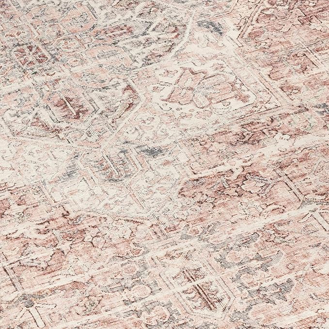 ReaLife Rugs Machine Washable Area Rug - Living Room Bedroom Bathroom Kitchen Entryway Office - Padded Low Pile Stain Resistant Premium - Boho Farmhouse Vintage - Lyle - Gray Ivory Blush 2'6" x 8'