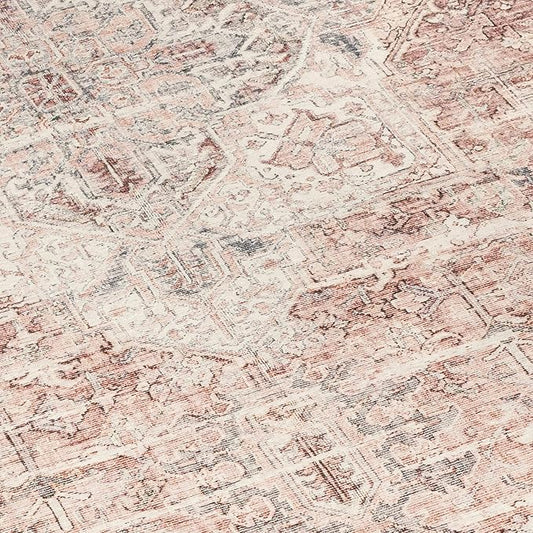 ReaLife Rugs Machine Washable Area Rug - Living Room Bedroom Bathroom Kitchen Entryway Office - Padded Low Pile Stain Resistant Premium - Boho Farmhouse Vintage - Lyle - Gray Ivory Blush 7'6" x 9'6"