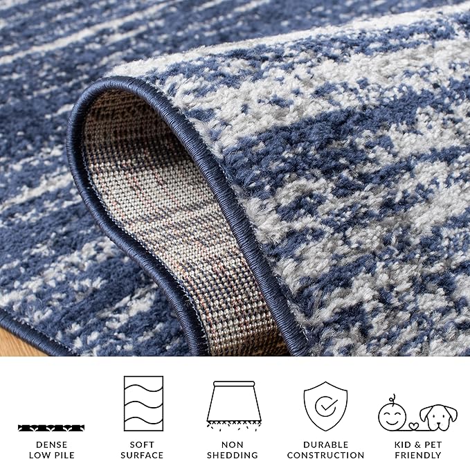 SAFAVIEH Adirondack Collection Area Rug - 4' Square, Navy & Grey, Modern Ombre Design, Non Shedding & Easy to Clean, Ideal for Living Room, Bedroom, Office, Dining Space (ADR113E)