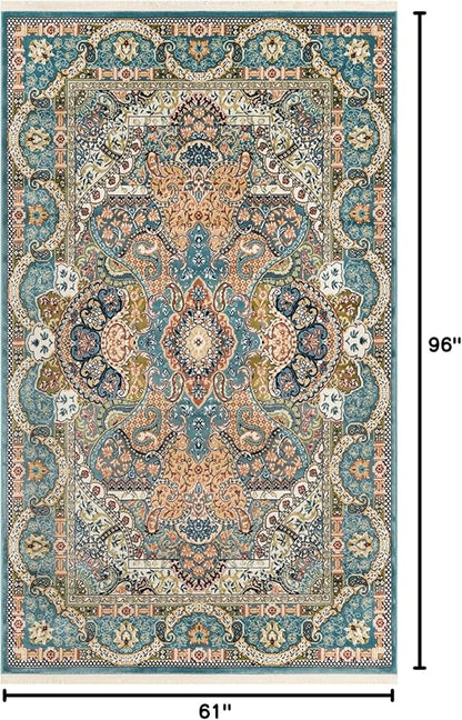 Unique Loom Narenj Collection Classic Traditional Medallion Textured Design Area Rug, 5 x 8 ft, Blue/Tan